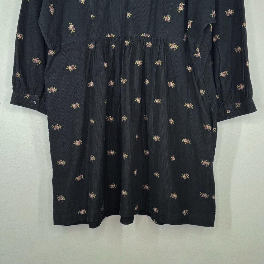 NWT Madewell Black Corduroy Mini Long Sleeve V-Neck Dress w/ Pockets Women’s XL - Picture 6 of 13